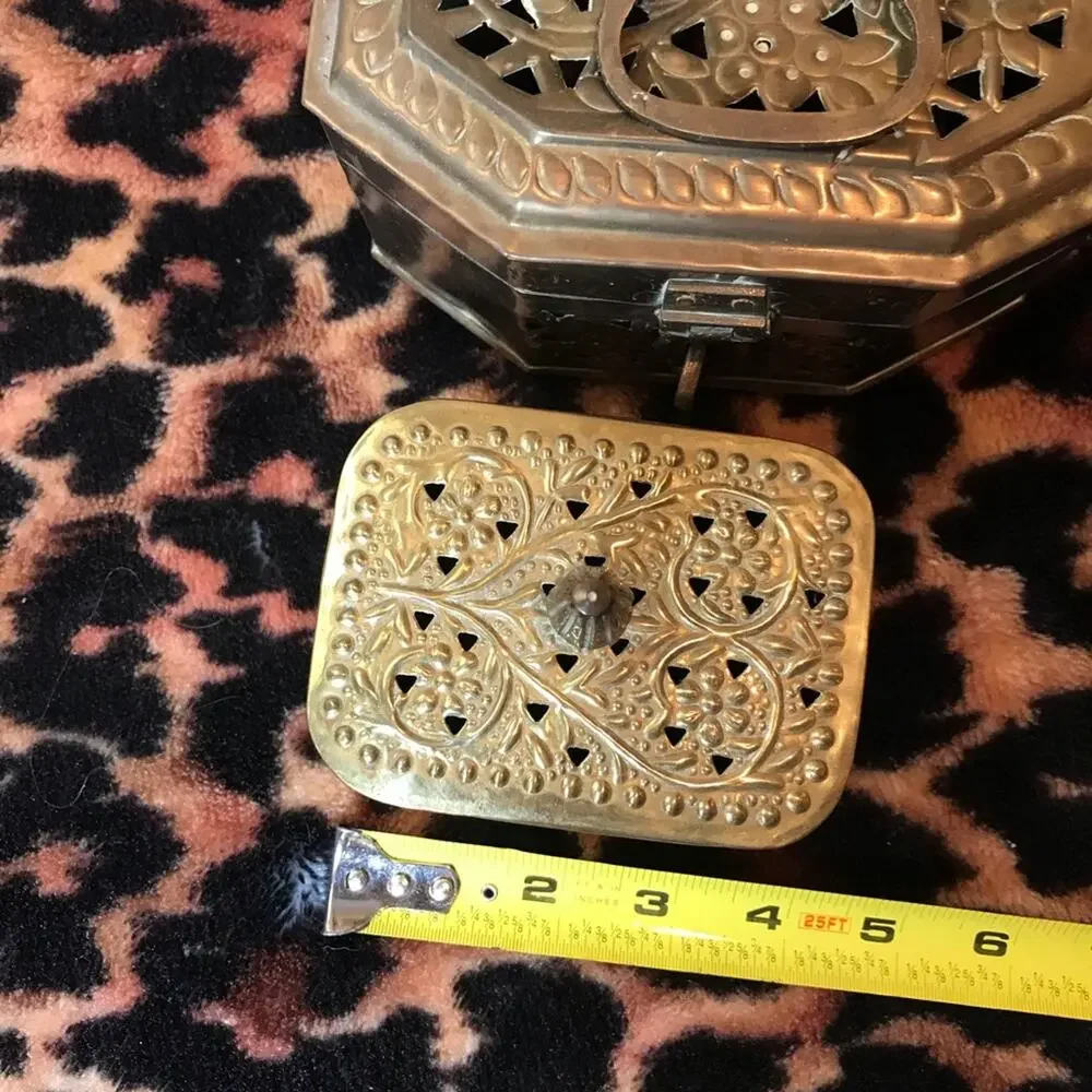 VINTAGE 70s BRASS BOXES with Floral designs KEEPSAKE OR POTPOURRI HOLDERS